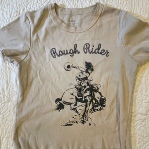 Brandy Melville Tan Short Sleeve Tee with Western Graphic